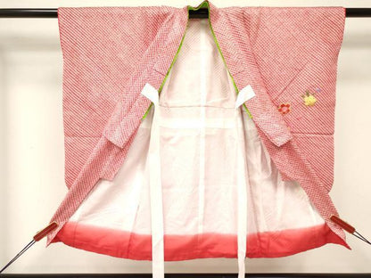 平和屋着物[]七五三　女の子　３歳　祝着　三つ身　刺繍　絞り　鞠花文　金糸　逸品　DAAY3289ma