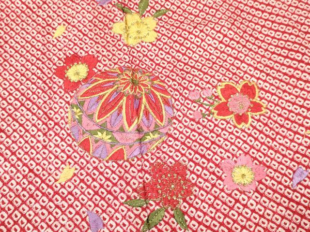 平和屋着物[]七五三　女の子　３歳　祝着　三つ身　刺繍　絞り　鞠花文　金糸　逸品　DAAY3289ma