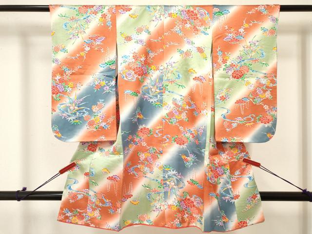 平和屋着物[]七五三　女の子　３歳　祝着　三つ身　流水花文　暈し染め　逸品　DAAY3290ma