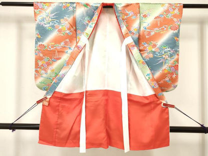 平和屋着物[]七五三　女の子　３歳　祝着　三つ身　流水花文　暈し染め　逸品　DAAY3290ma