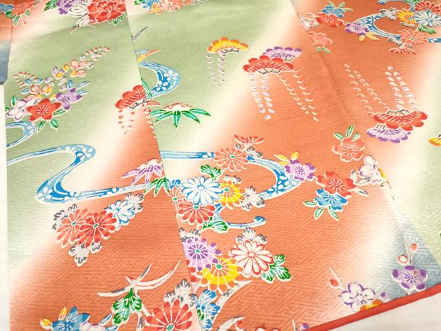 平和屋着物[]七五三　女の子　３歳　祝着　三つ身　流水花文　暈し染め　逸品　DAAY3290ma