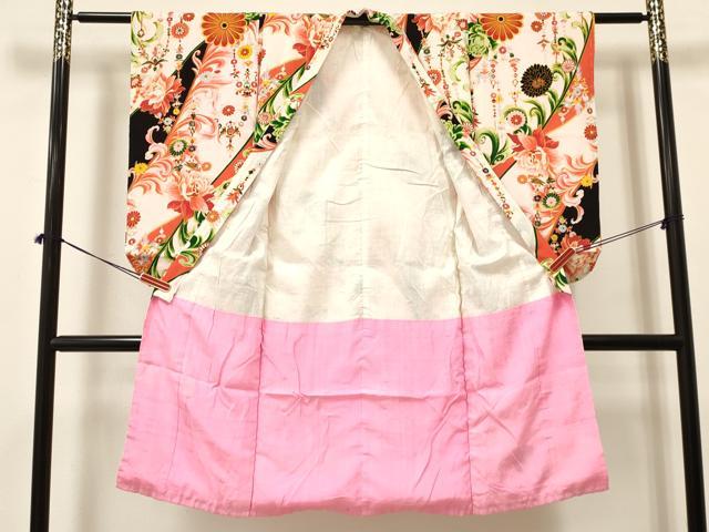 平和屋着物[]アンティーク　大正ロマン　七五三　女の子　７歳　祝着　四つ身　草花文　金彩　逸品　DAAY3295ma