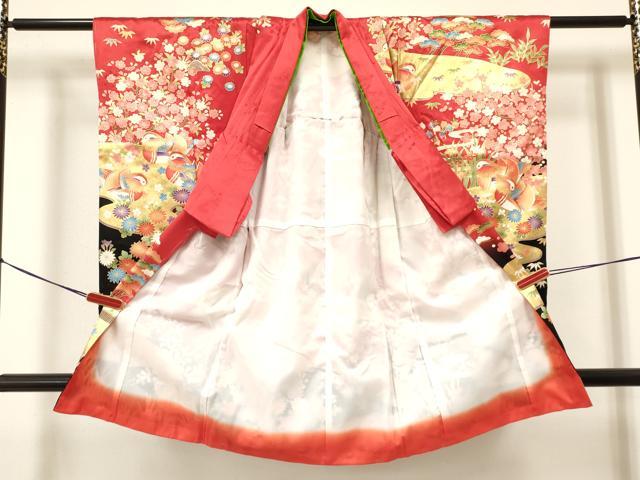 平和屋着物[]七五三　女の子　７歳　祝着　四つ身　鴛鴦花文　暈し染め　金彩　逸品　DAAY3296ma