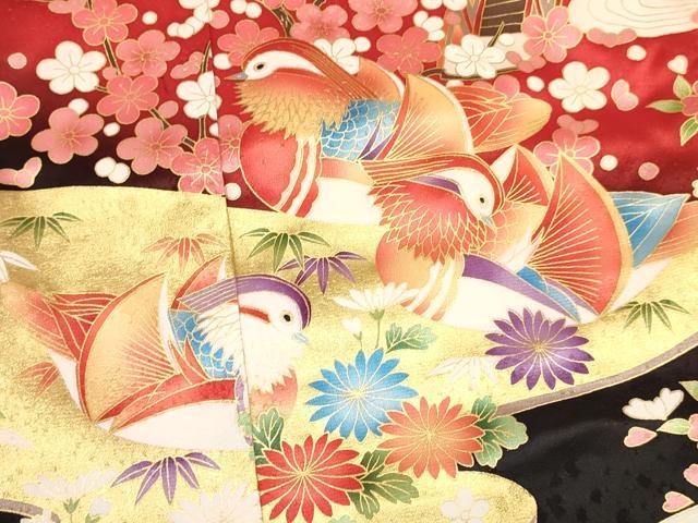 平和屋着物[]七五三　女の子　７歳　祝着　四つ身　鴛鴦花文　暈し染め　金彩　逸品　DAAY3296ma