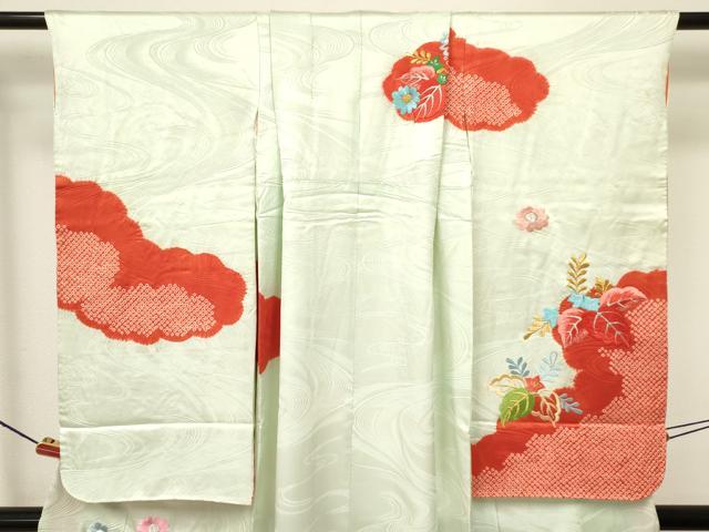 平和屋着物[]七五三　女の子　７歳　祝着　四つ身　駒刺繍　絞り　御所車桐花文　金銀糸　逸品　DAAY3297ma