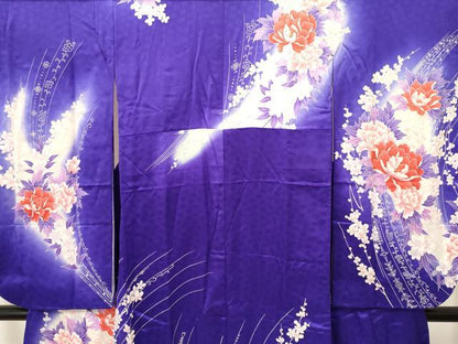 平和屋着物[]七五三　女の子　７歳　祝着　四つ身　牡丹花文　暈し染め　金彩　逸品　DAAY3298ma