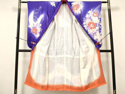 平和屋着物[]七五三　女の子　７歳　祝着　四つ身　牡丹花文　暈し染め　金彩　逸品　DAAY3298ma