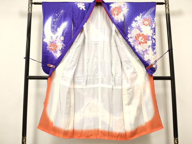 平和屋着物[]七五三　女の子　７歳　祝着　四つ身　牡丹花文　暈し染め　金彩　逸品　DAAY3298ma