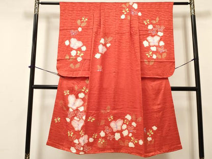 平和屋着物[]七五三　女の子　７歳　祝着　四つ身　駒刺繍　絞り　花蝶文　金彩　逸品　DAAY3299ma
