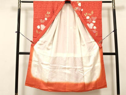 平和屋着物[]七五三　女の子　７歳　祝着　四つ身　駒刺繍　絞り　花蝶文　金彩　逸品　DAAY3299ma