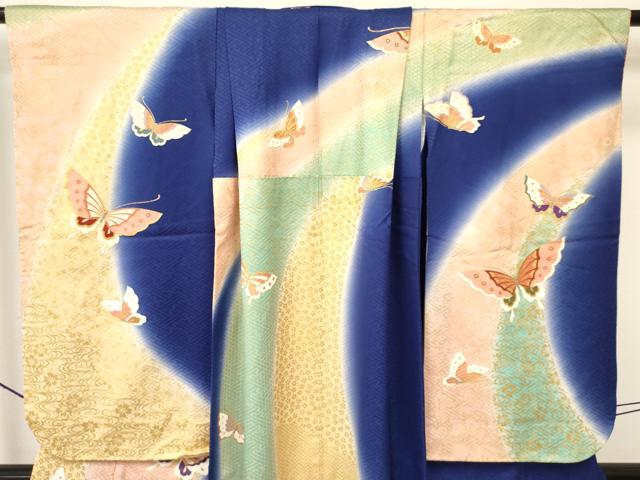 平和屋着物[]七五三　女の子　７歳　祝着　四つ身　駒刺繍　舞蝶花文　暈し染め　金彩　逸品　DAAY3300ma