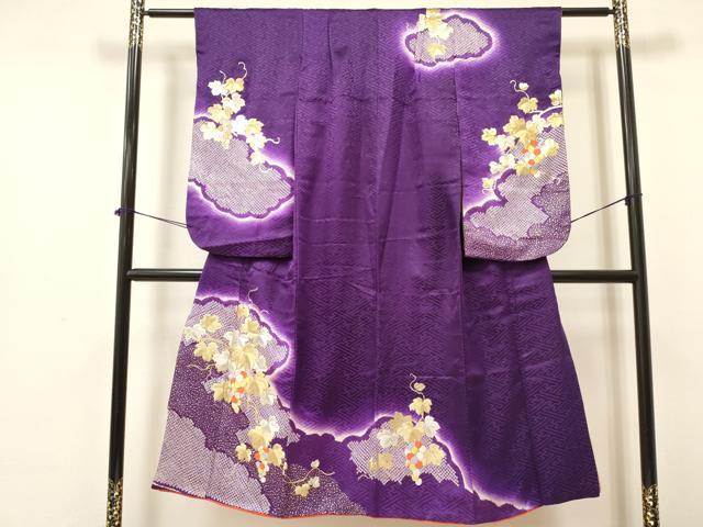 平和屋着物∵女の子 十三参り 子供 駒刺繍 絞り 葡萄蔦の葉文 暈し染め 金彩 逸品 DAAY3304ma