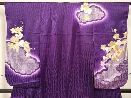 平和屋着物∵女の子 十三参り 子供 駒刺繍 絞り 葡萄蔦の葉文 暈し染め 金彩 逸品 DAAY3304ma
