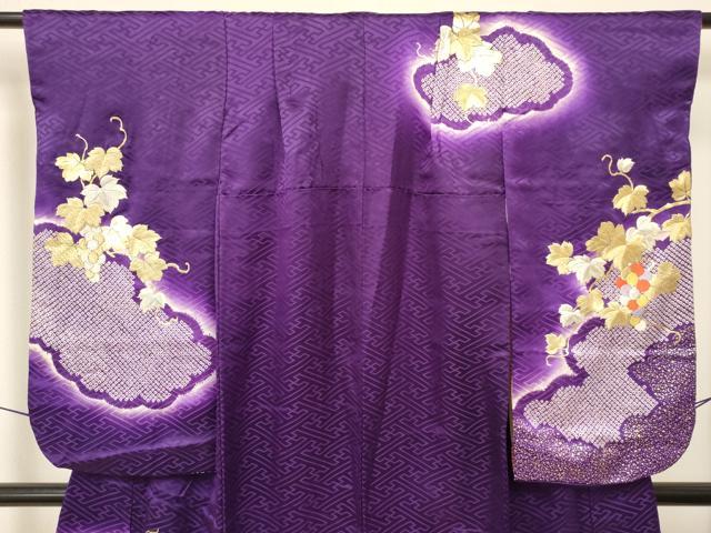 平和屋着物∵女の子 十三参り 子供 駒刺繍 絞り 葡萄蔦の葉文 暈し染め 金彩 逸品 DAAY3304ma