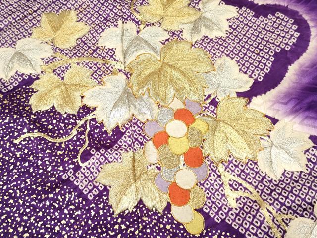 平和屋着物∵女の子 十三参り 子供 駒刺繍 絞り 葡萄蔦の葉文 暈し染め 金彩 逸品 DAAY3304ma
