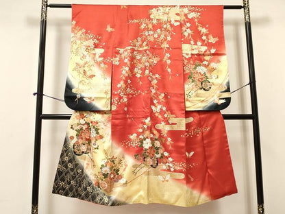 平和屋着物[]七五三　女の子　７歳　祝着　四つ身　舞蝶花車文　暈し染め　金彩　逸品　DAAY3305ma