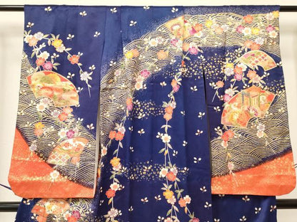 平和屋着物[]七五三　女の子　７歳　祝着　四つ身　地紙重ね御所車花文　暈し染め　金彩　逸品　DAAY3306ma