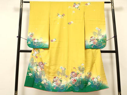平和屋着物[]七五三　女の子　７歳　祝着　四つ身　鞠花蝶文　暈し染め　金彩　逸品　DAAY3307ma