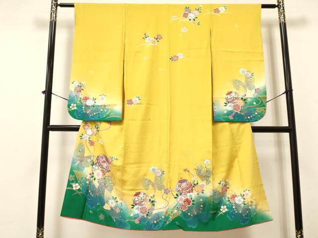 平和屋着物[]七五三　女の子　７歳　祝着　四つ身　鞠花蝶文　暈し染め　金彩　逸品　DAAY3307ma