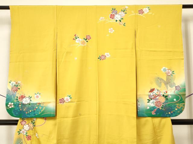 平和屋着物[]七五三　女の子　７歳　祝着　四つ身　鞠花蝶文　暈し染め　金彩　逸品　DAAY3307ma