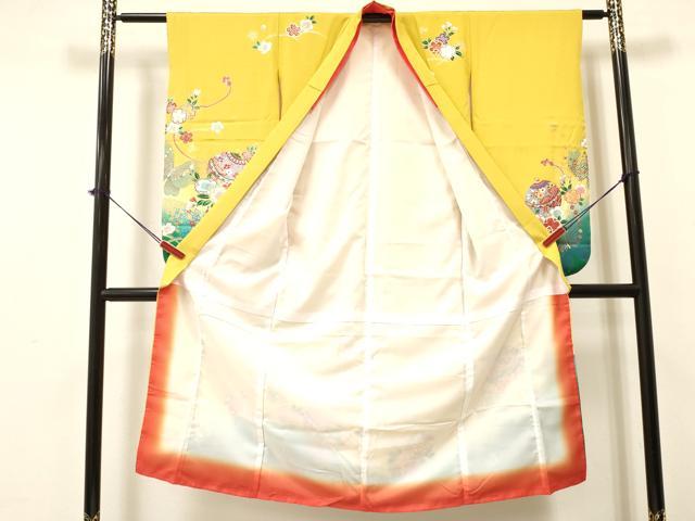 平和屋着物[]七五三　女の子　７歳　祝着　四つ身　鞠花蝶文　暈し染め　金彩　逸品　DAAY3307ma