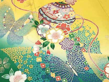 平和屋着物[]七五三　女の子　７歳　祝着　四つ身　鞠花蝶文　暈し染め　金彩　逸品　DAAY3307ma