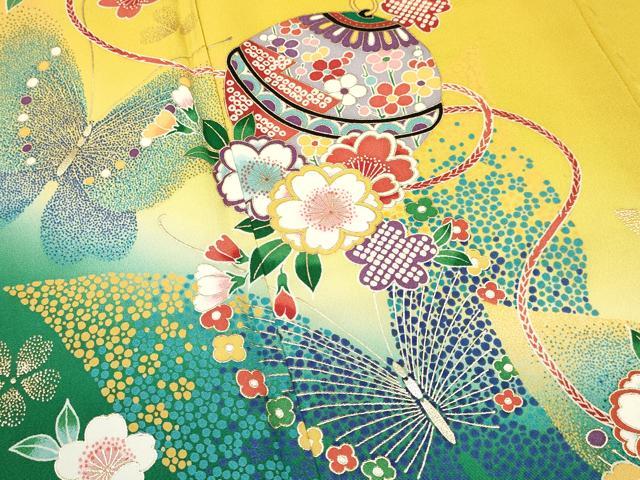 平和屋着物[]七五三　女の子　７歳　祝着　四つ身　鞠花蝶文　暈し染め　金彩　逸品　DAAY3307ma