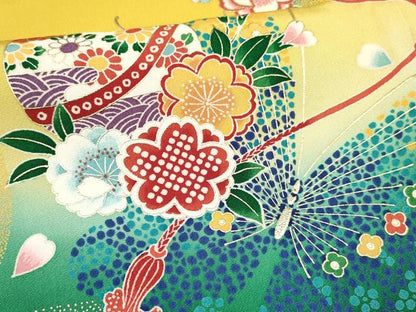 平和屋着物[]七五三　女の子　７歳　祝着　四つ身　鞠花蝶文　暈し染め　金彩　逸品　DAAY3307ma