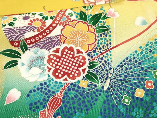 平和屋着物[]七五三　女の子　７歳　祝着　四つ身　鞠花蝶文　暈し染め　金彩　逸品　DAAY3307ma
