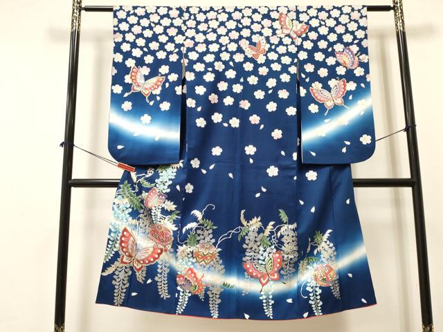 平和屋着物[]七五三　女の子　７歳　祝着　四つ身　鞠舞蝶花文　暈し染め　金銀彩　逸品　DAAY3308ma