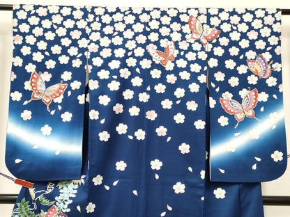 平和屋着物[]七五三　女の子　７歳　祝着　四つ身　鞠舞蝶花文　暈し染め　金銀彩　逸品　DAAY3308ma