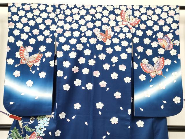 平和屋着物[]七五三　女の子　７歳　祝着　四つ身　鞠舞蝶花文　暈し染め　金銀彩　逸品　DAAY3308ma
