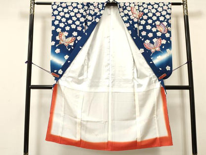平和屋着物[]七五三　女の子　７歳　祝着　四つ身　鞠舞蝶花文　暈し染め　金銀彩　逸品　DAAY3308ma