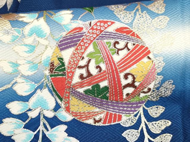平和屋着物[]七五三　女の子　７歳　祝着　四つ身　鞠舞蝶花文　暈し染め　金銀彩　逸品　DAAY3308ma