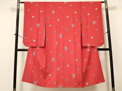 平和屋着物[]七五三　女の子　７歳　祝着　四つ身　鈴鞠花文　逸品　DAAY3309ma