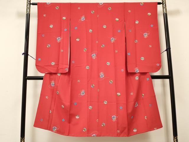 平和屋着物[]七五三　女の子　７歳　祝着　四つ身　鈴鞠花文　逸品　DAAY3309ma