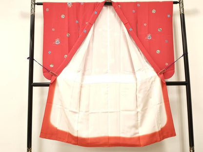 平和屋着物[]七五三　女の子　７歳　祝着　四つ身　鈴鞠花文　逸品　DAAY3309ma