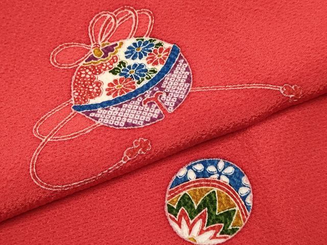 平和屋着物[]七五三　女の子　７歳　祝着　四つ身　鈴鞠花文　逸品　DAAY3309ma