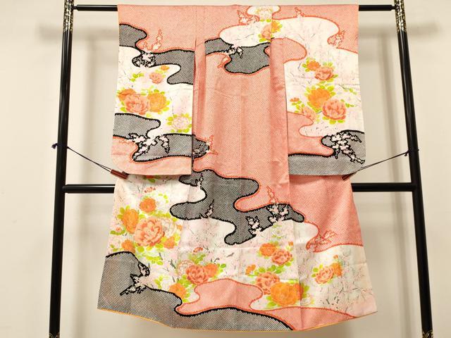 平和屋着物[]七五三　女の子　７歳　祝着　四つ身　駒刺繍　霞牡丹花文　暈し染め　洗える着物　DAAY3310ma
