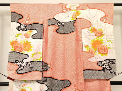平和屋着物[]七五三　女の子　７歳　祝着　四つ身　駒刺繍　霞牡丹花文　暈し染め　洗える着物　DAAY3310ma