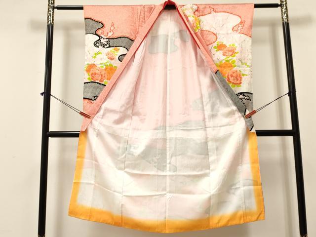 平和屋着物[]七五三　女の子　７歳　祝着　四つ身　駒刺繍　霞牡丹花文　暈し染め　洗える着物　DAAY3310ma