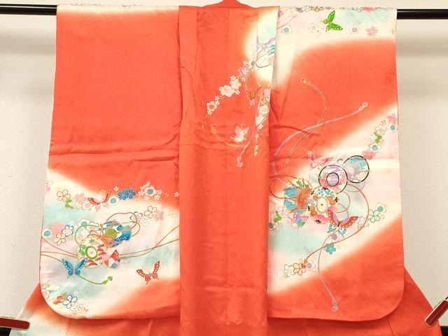 平和屋着物[]七五三　女の子　７歳　祝着　四つ身　駒刺繍　鼓花蝶文　暈し染め　金彩　逸品　DAAY3311ma