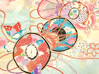 平和屋着物[]七五三　女の子　７歳　祝着　四つ身　駒刺繍　鼓花蝶文　暈し染め　金彩　逸品　DAAY3311ma