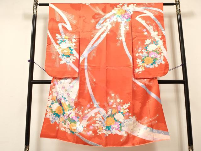 平和屋着物[]七五三　女の子　７歳　祝着　四つ身　駒刺繍　孔雀花文　逸品　DAAY3312ma
