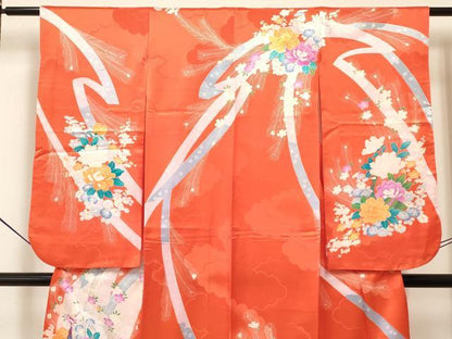 平和屋着物[]七五三　女の子　７歳　祝着　四つ身　駒刺繍　孔雀花文　逸品　DAAY3312ma