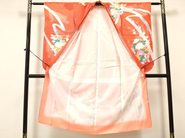 平和屋着物[]七五三　女の子　７歳　祝着　四つ身　駒刺繍　孔雀花文　逸品　DAAY3312ma