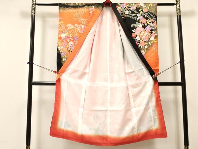 平和屋着物[]七五三　女の子　７歳　祝着　四つ身　雪輪花蝶文　暈し染め　金彩　DAAY3313ma