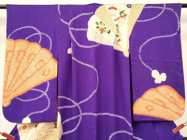 平和屋着物[]アンティーク　大正ロマン　七五三　女の子　７歳　祝着　四つ身　駒刺繍　絞り　松竹梅　檜扇花文　金銀彩　逸品　DAAY3314ma