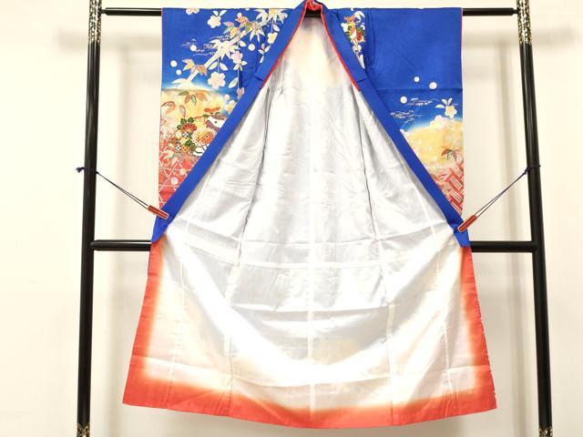 平和屋着物[]七五三　女の子　７歳　祝着　四つ身　駒刺繍　扇面花文　暈し染め　金彩　逸品　DAAY3315ma