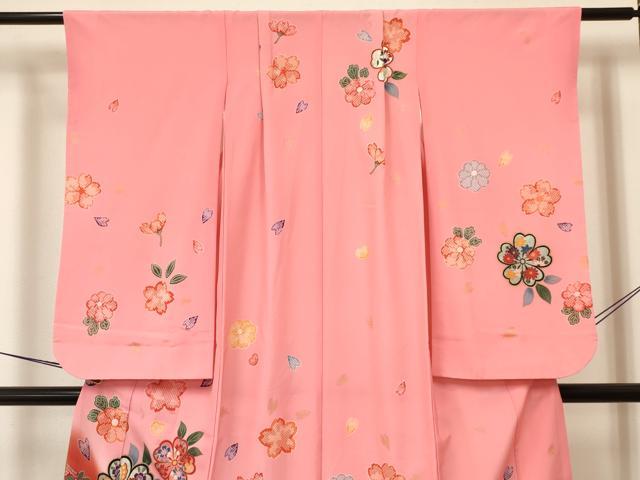 平和屋着物[]七五三　女の子　７歳　祝着　四つ身　花蝶文　暈し染め　金銀彩　逸品　DAAY3316ma